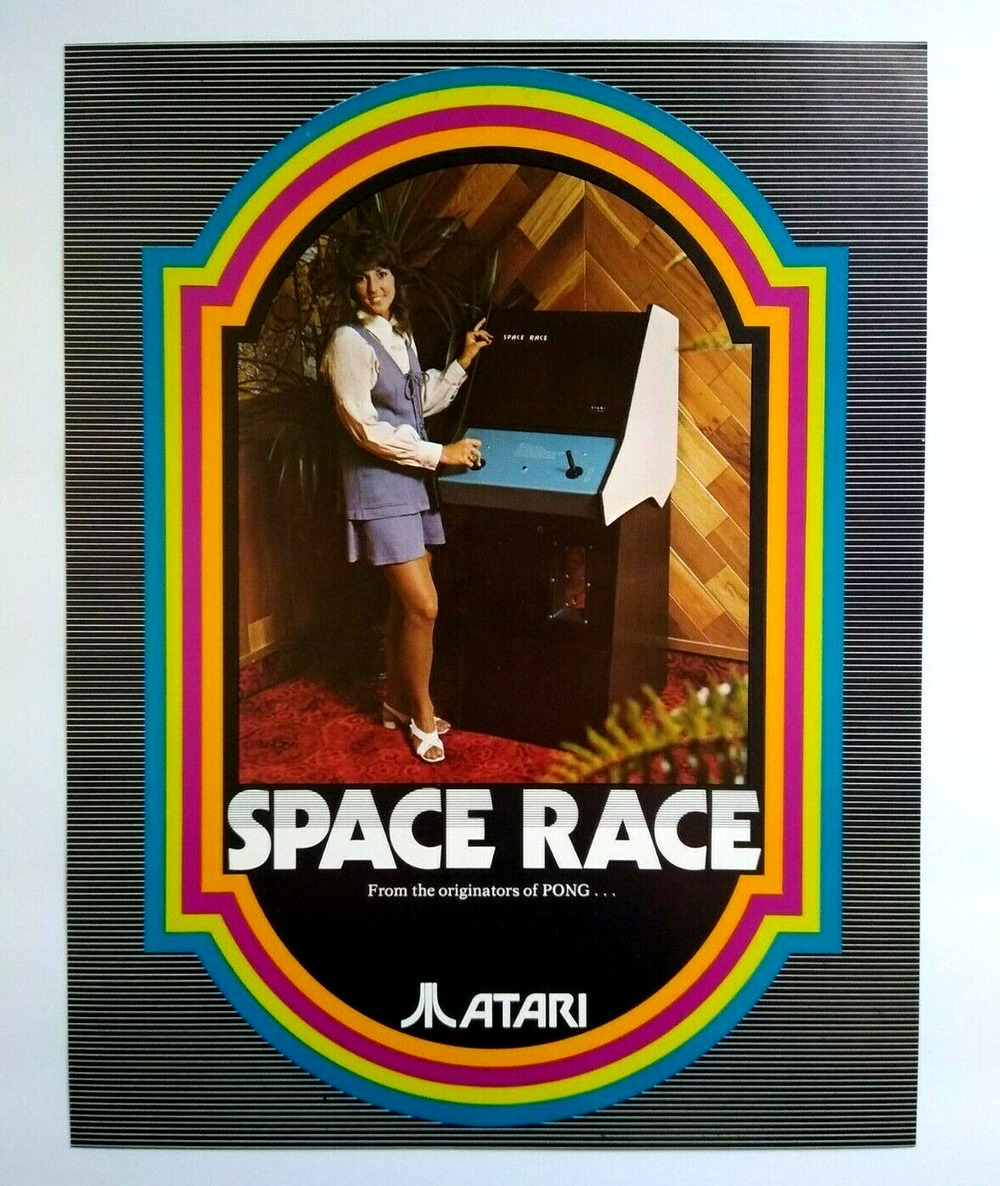 Space Race Arcade Game FLYER Original 1973 Retro Future Women Sci-Fi Ping Pong